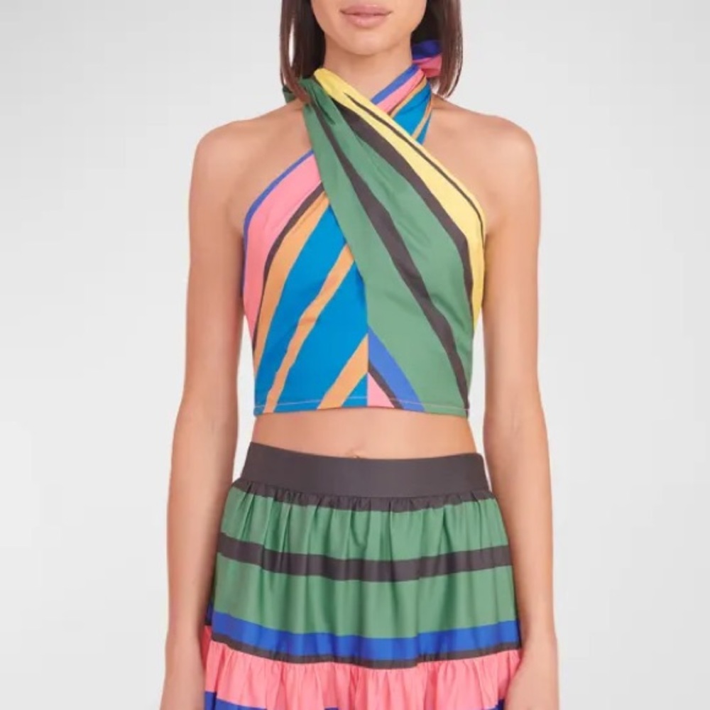 STAUD Kai Cropped Poplin Crossover Halter Top - Picture 3 of 5